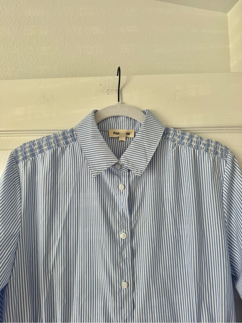 Button-Front Blue Stripe Mini Dress - Picture 3 of 5